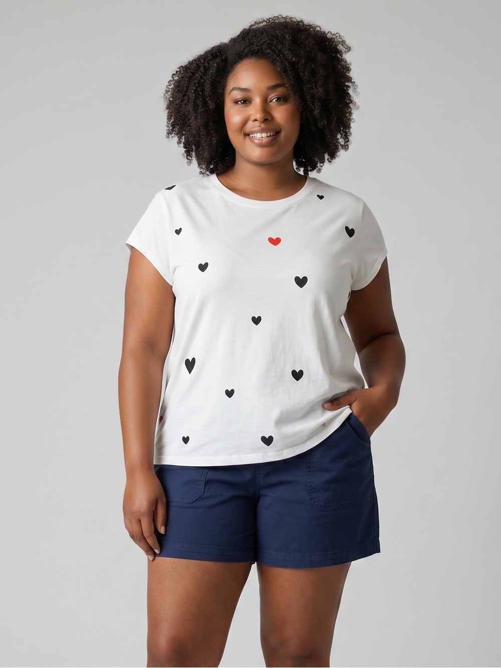 Gap Factory Favorite Favori Heart Print Tee White Black Red Hearts Short Sleeve